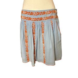 Tory Burch | Blue/Orange Alexandria Beaded Embroidered Skirt | 8